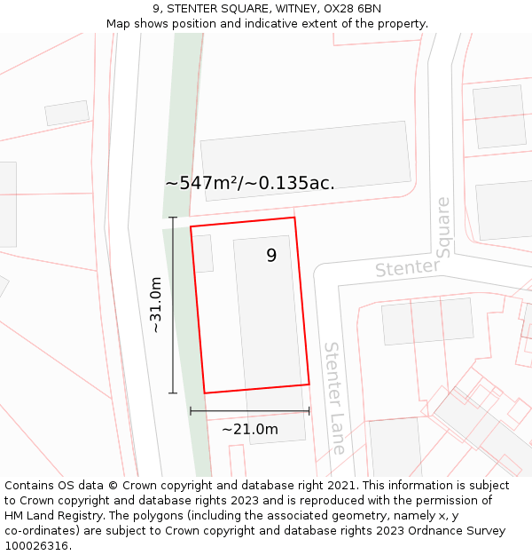 9, STENTER SQUARE, WITNEY, OX28 6BN: Plot and title map