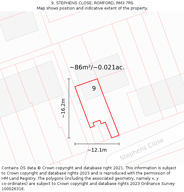 9, STEPHENS CLOSE, ROMFORD, RM3 7RS: Plot and title map