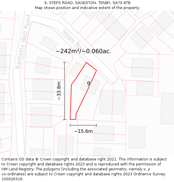 9, STEPS ROAD, SAGESTON, TENBY, SA70 8TB: Plot and title map