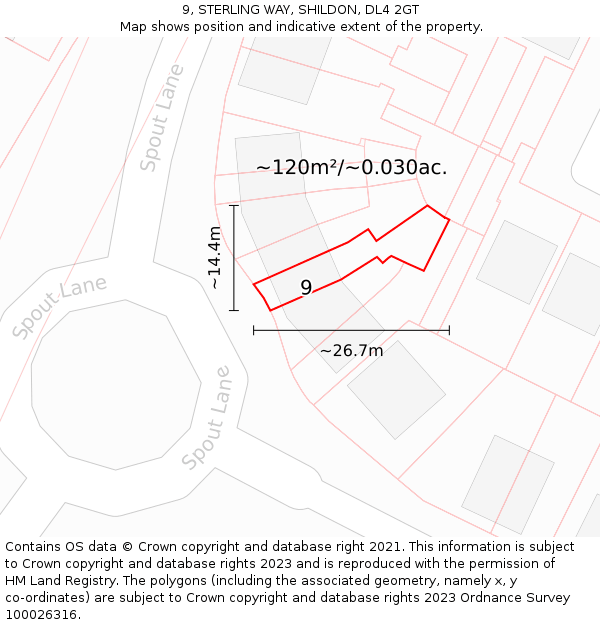 9, STERLING WAY, SHILDON, DL4 2GT: Plot and title map