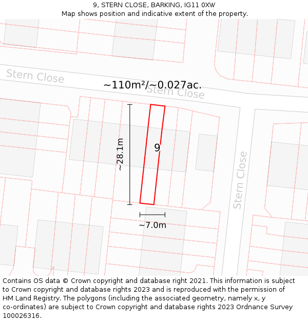 9, STERN CLOSE, BARKING, IG11 0XW: Plot and title map