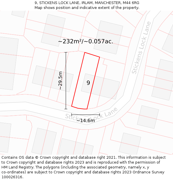 9, STICKENS LOCK LANE, IRLAM, MANCHESTER, M44 6RG: Plot and title map
