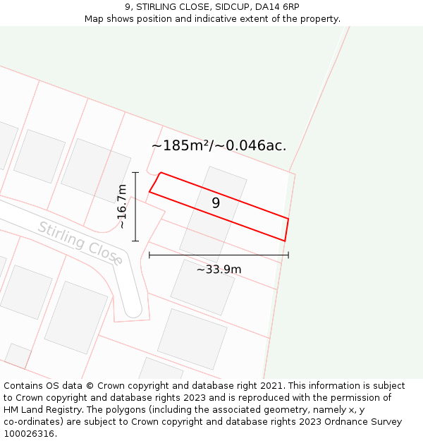 9, STIRLING CLOSE, SIDCUP, DA14 6RP: Plot and title map