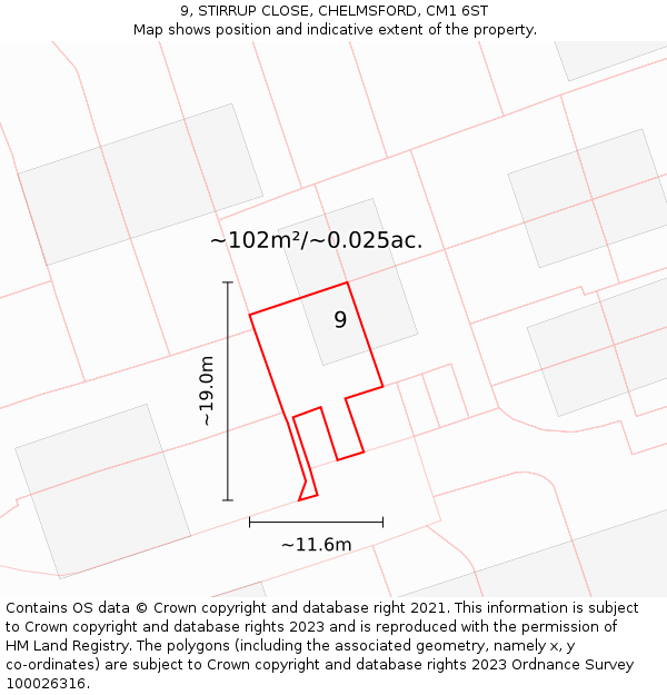 9, STIRRUP CLOSE, CHELMSFORD, CM1 6ST: Plot and title map
