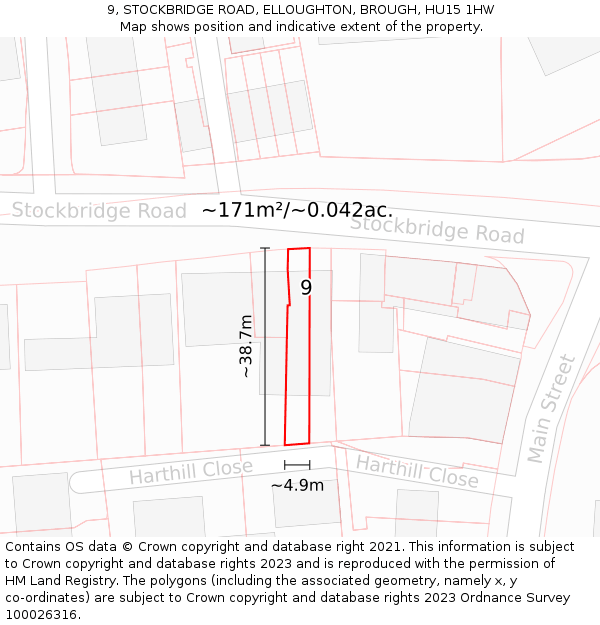 9, STOCKBRIDGE ROAD, ELLOUGHTON, BROUGH, HU15 1HW: Plot and title map