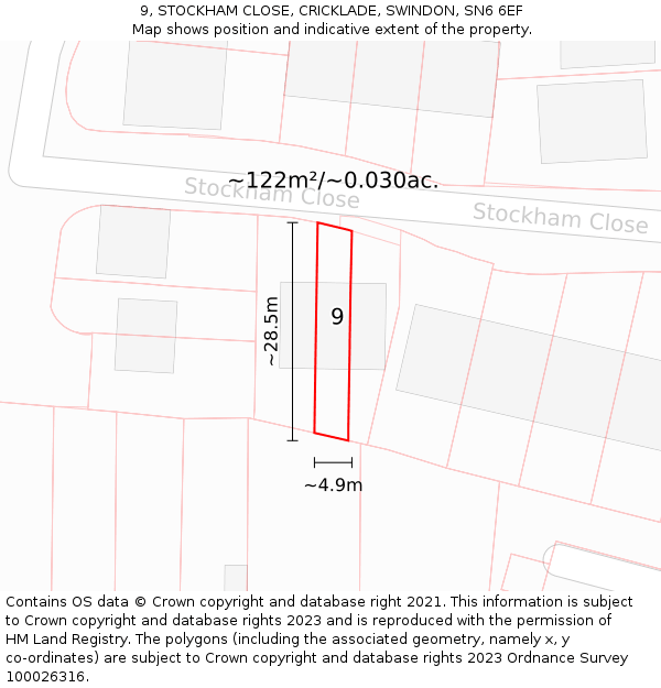 9, STOCKHAM CLOSE, CRICKLADE, SWINDON, SN6 6EF: Plot and title map