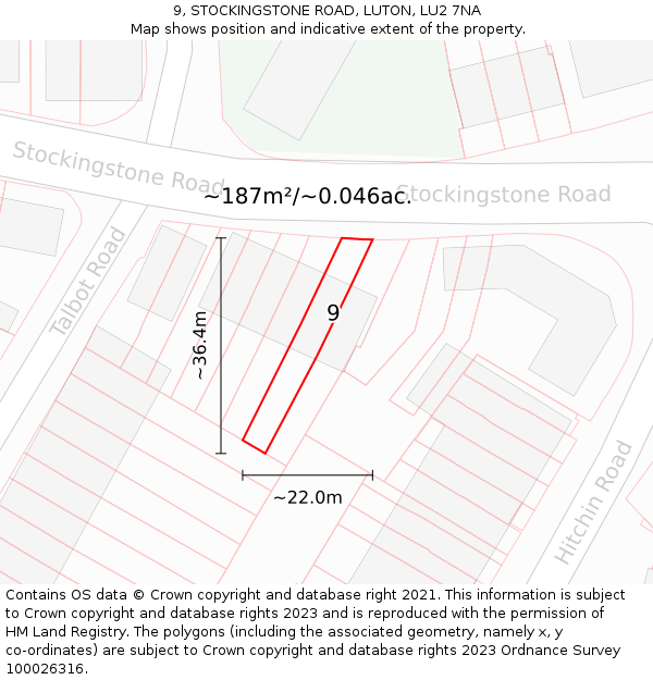 9, STOCKINGSTONE ROAD, LUTON, LU2 7NA: Plot and title map