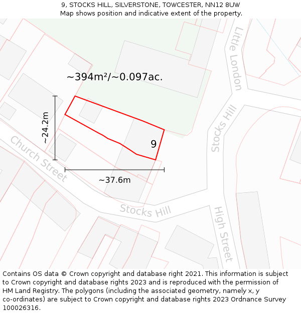 9, STOCKS HILL, SILVERSTONE, TOWCESTER, NN12 8UW: Plot and title map