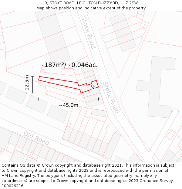 9, STOKE ROAD, LEIGHTON BUZZARD, LU7 2SW: Plot and title map