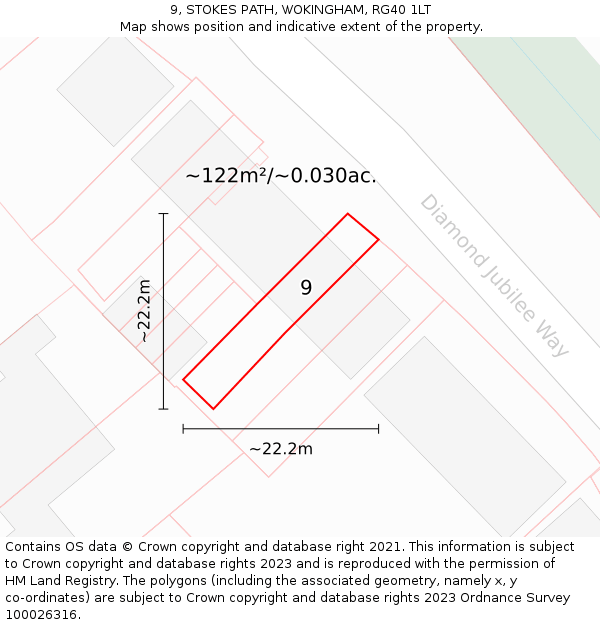 9, STOKES PATH, WOKINGHAM, RG40 1LT: Plot and title map