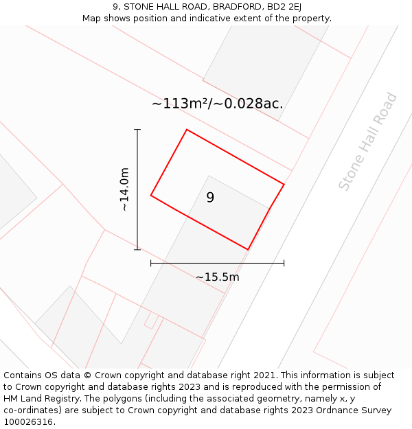 9, STONE HALL ROAD, BRADFORD, BD2 2EJ: Plot and title map