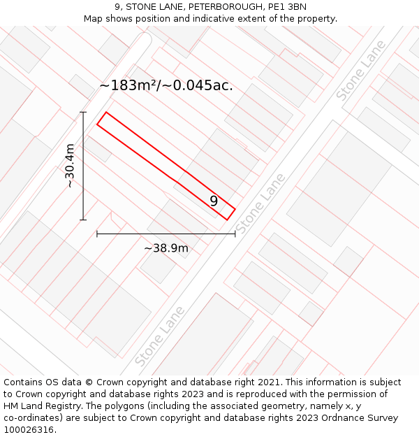 9, STONE LANE, PETERBOROUGH, PE1 3BN: Plot and title map