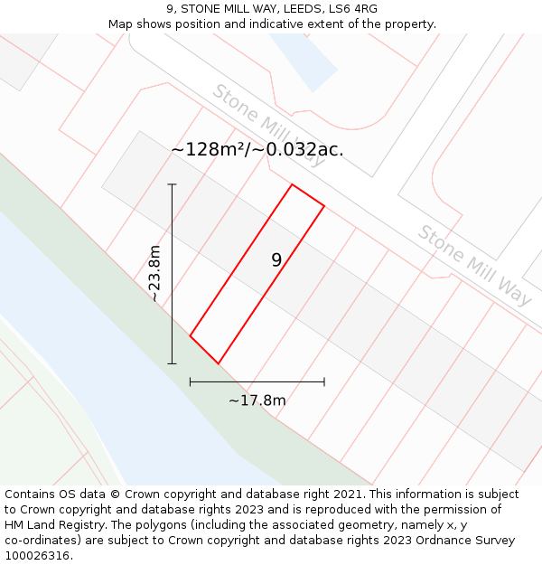 9, STONE MILL WAY, LEEDS, LS6 4RG: Plot and title map
