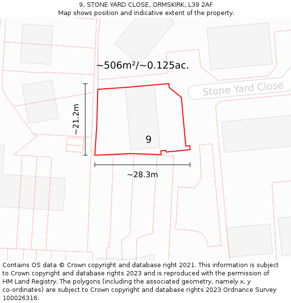 9, STONE YARD CLOSE, ORMSKIRK, L39 2AF: Plot and title map