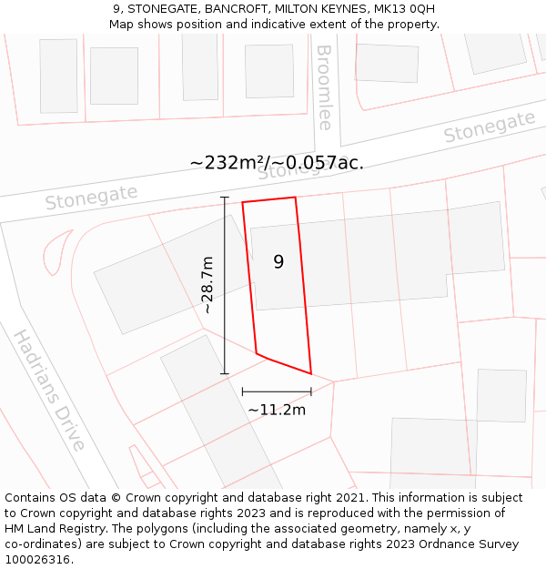 9, STONEGATE, BANCROFT, MILTON KEYNES, MK13 0QH: Plot and title map