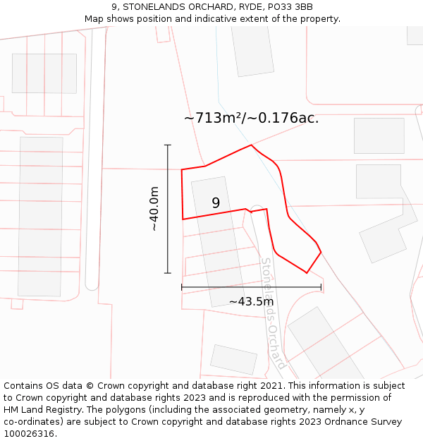 9, STONELANDS ORCHARD, RYDE, PO33 3BB: Plot and title map