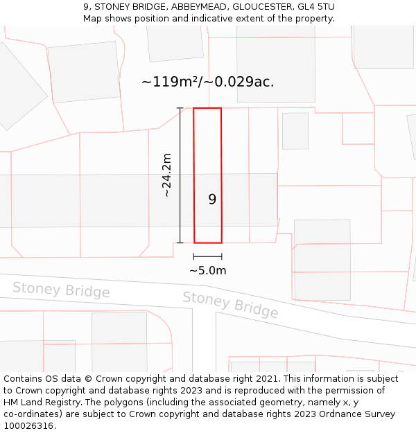 9, STONEY BRIDGE, ABBEYMEAD, GLOUCESTER, GL4 5TU: Plot and title map