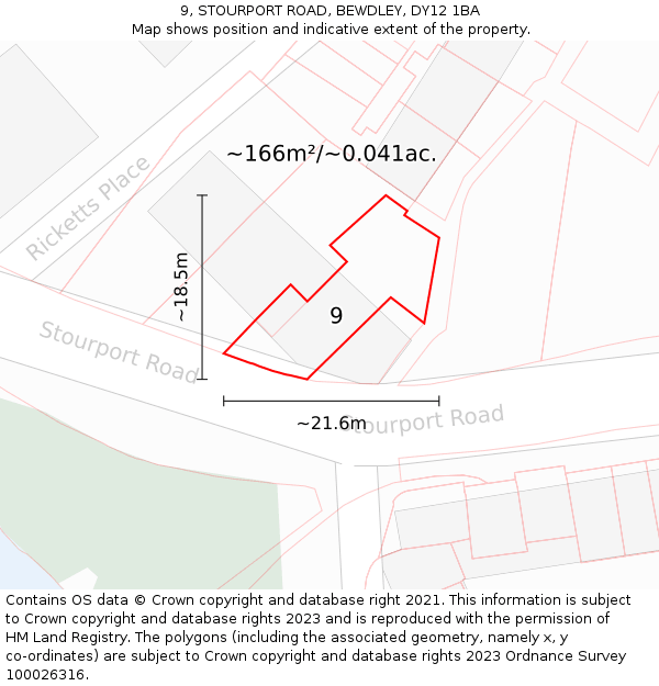 9, STOURPORT ROAD, BEWDLEY, DY12 1BA: Plot and title map