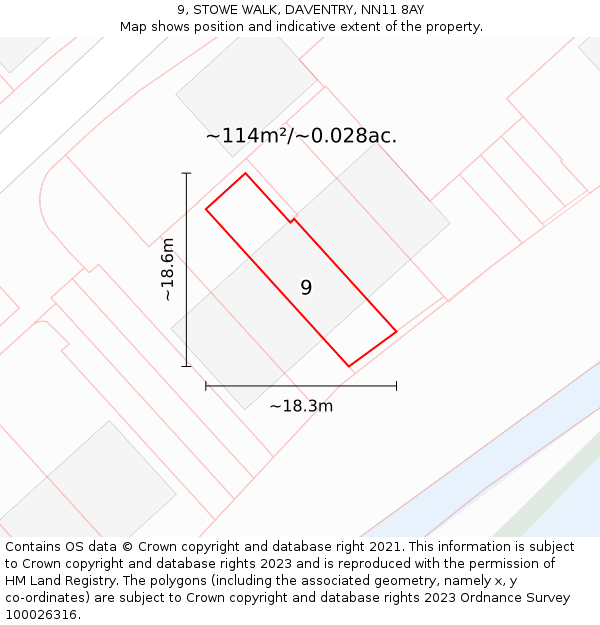 9, STOWE WALK, DAVENTRY, NN11 8AY: Plot and title map