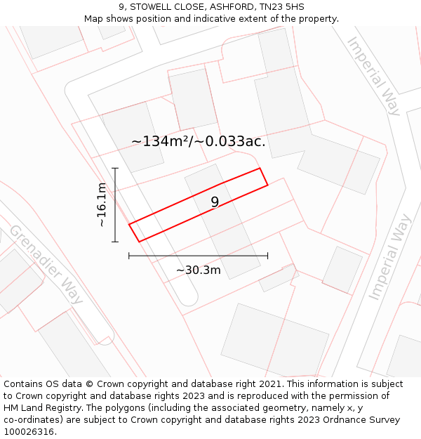 9, STOWELL CLOSE, ASHFORD, TN23 5HS: Plot and title map