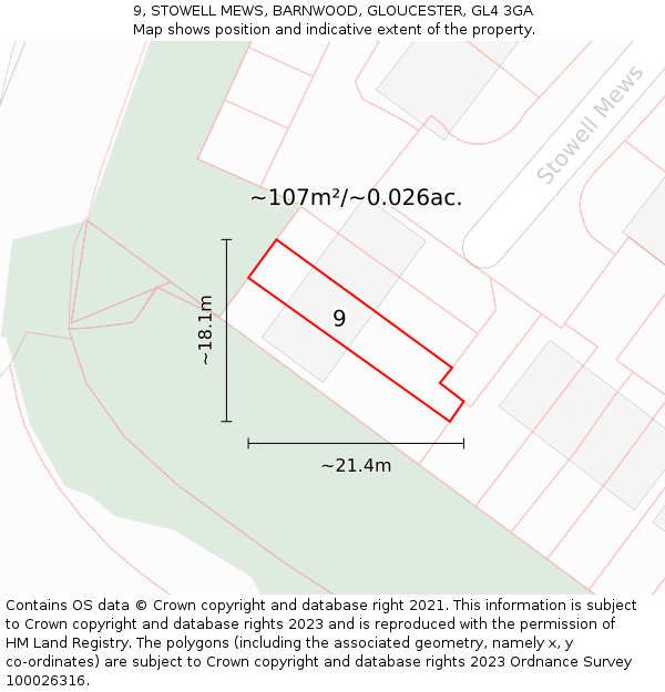 9, STOWELL MEWS, BARNWOOD, GLOUCESTER, GL4 3GA: Plot and title map