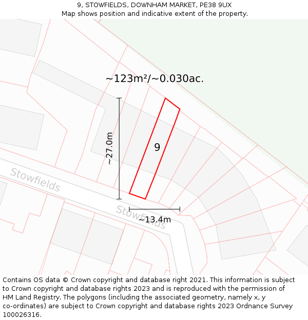 9, STOWFIELDS, DOWNHAM MARKET, PE38 9UX: Plot and title map