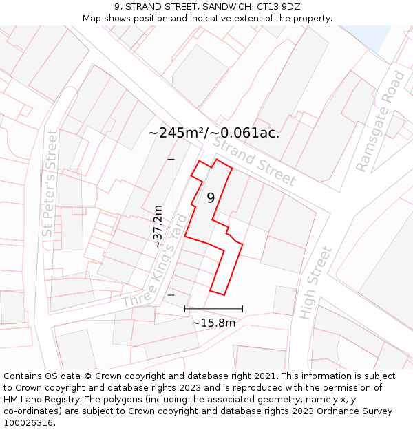 9, STRAND STREET, SANDWICH, CT13 9DZ: Plot and title map