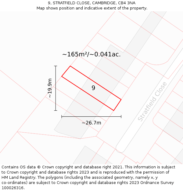 9, STRATFIELD CLOSE, CAMBRIDGE, CB4 3NA: Plot and title map