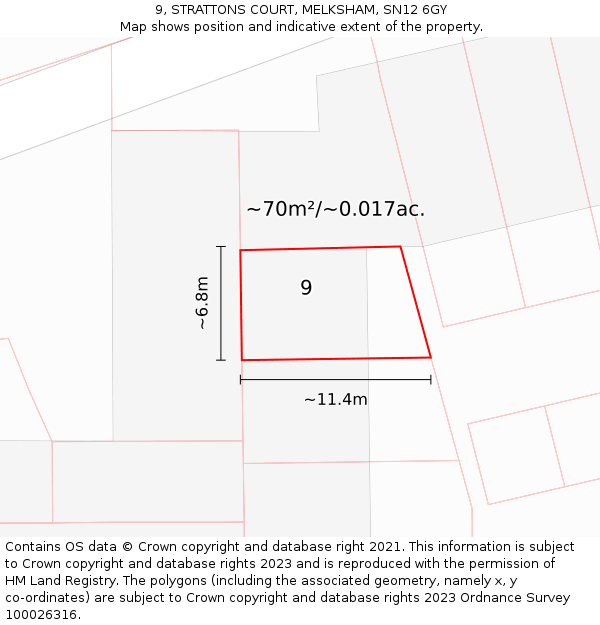 9, STRATTONS COURT, MELKSHAM, SN12 6GY: Plot and title map