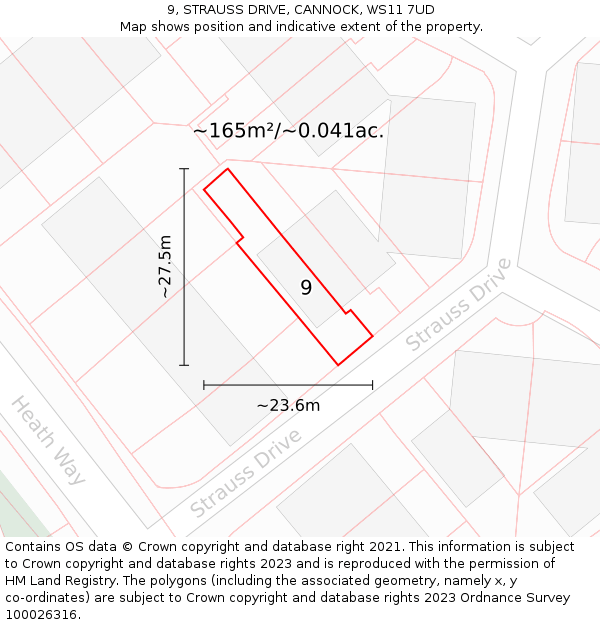 9, STRAUSS DRIVE, CANNOCK, WS11 7UD: Plot and title map