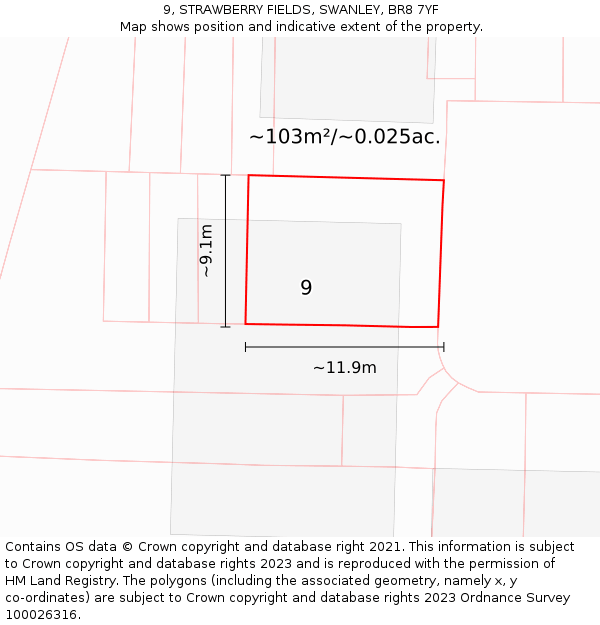 9, STRAWBERRY FIELDS, SWANLEY, BR8 7YF: Plot and title map