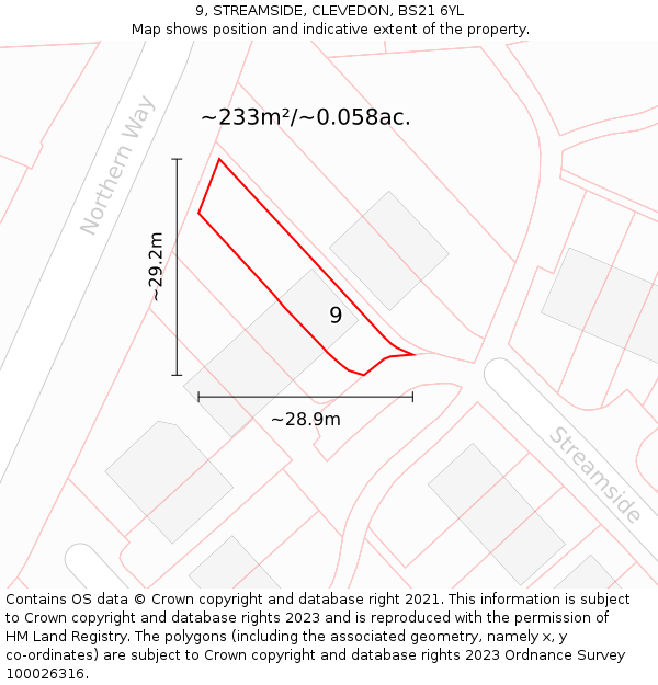 9, STREAMSIDE, CLEVEDON, BS21 6YL: Plot and title map