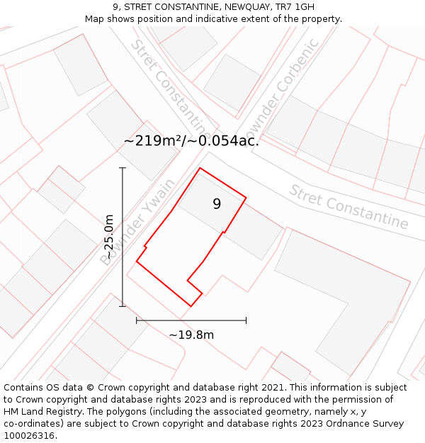 9, STRET CONSTANTINE, NEWQUAY, TR7 1GH: Plot and title map