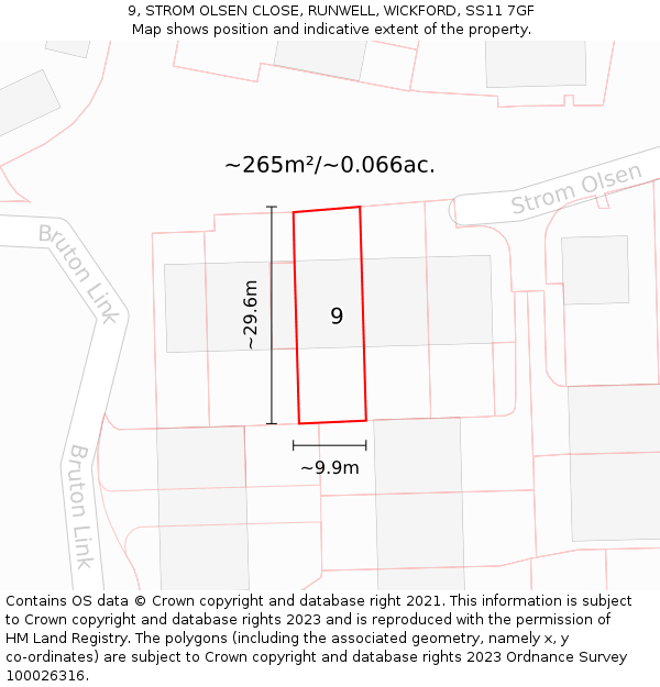 9, STROM OLSEN CLOSE, RUNWELL, WICKFORD, SS11 7GF: Plot and title map