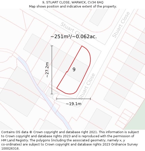 9, STUART CLOSE, WARWICK, CV34 6AQ: Plot and title map