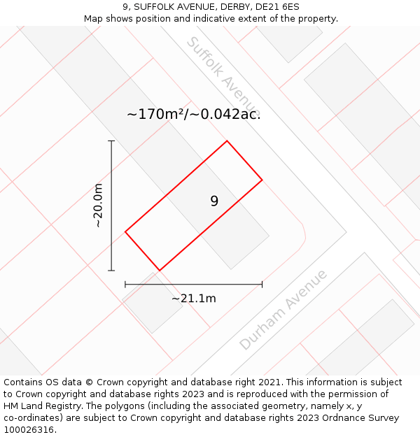9, SUFFOLK AVENUE, DERBY, DE21 6ES: Plot and title map
