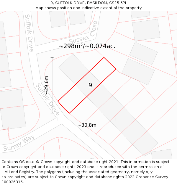 9, SUFFOLK DRIVE, BASILDON, SS15 6PL: Plot and title map