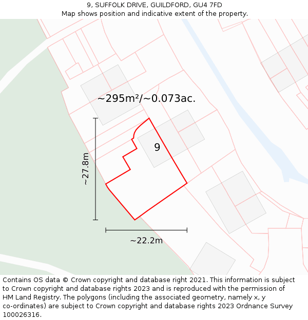 9, SUFFOLK DRIVE, GUILDFORD, GU4 7FD: Plot and title map