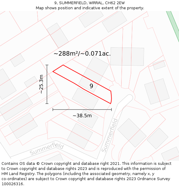9, SUMMERFIELD, WIRRAL, CH62 2EW: Plot and title map