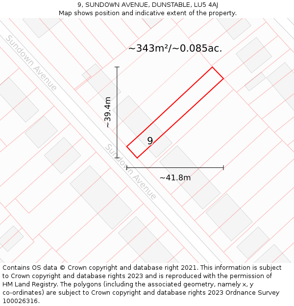 9, SUNDOWN AVENUE, DUNSTABLE, LU5 4AJ: Plot and title map