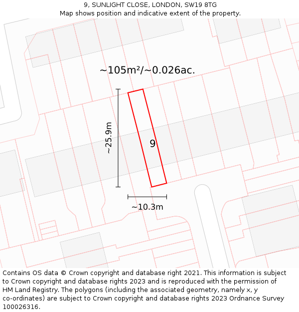 9, SUNLIGHT CLOSE, LONDON, SW19 8TG: Plot and title map