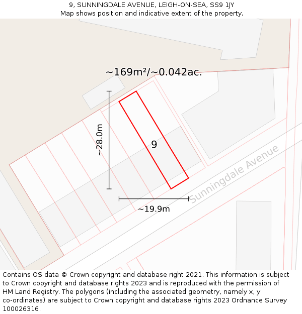 9, SUNNINGDALE AVENUE, LEIGH-ON-SEA, SS9 1JY: Plot and title map