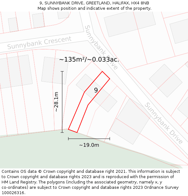 9, SUNNYBANK DRIVE, GREETLAND, HALIFAX, HX4 8NB: Plot and title map