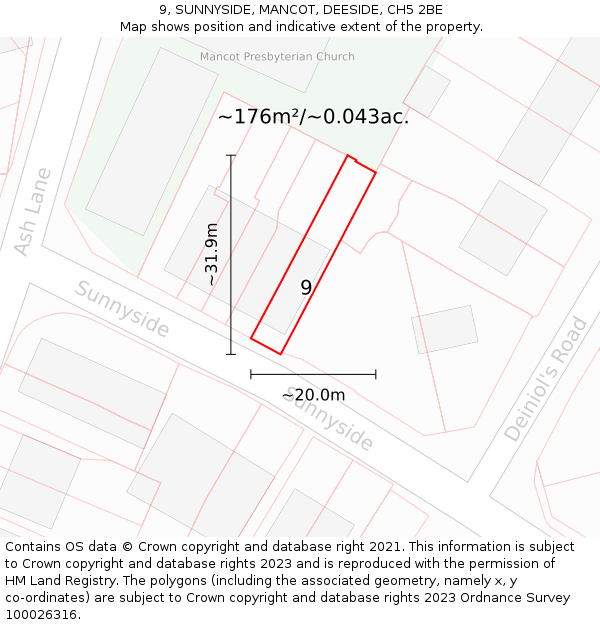 9, SUNNYSIDE, MANCOT, DEESIDE, CH5 2BE: Plot and title map