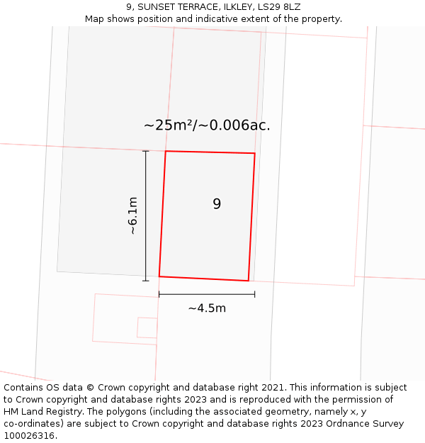 9, SUNSET TERRACE, ILKLEY, LS29 8LZ: Plot and title map