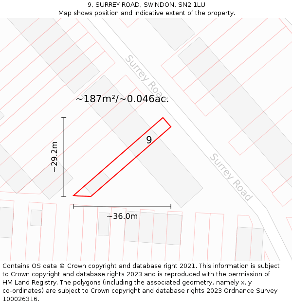 9, SURREY ROAD, SWINDON, SN2 1LU: Plot and title map