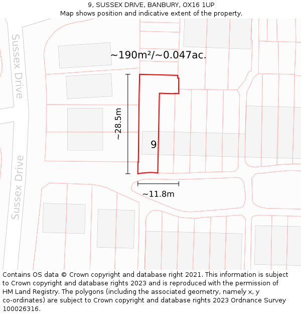 9, SUSSEX DRIVE, BANBURY, OX16 1UP: Plot and title map
