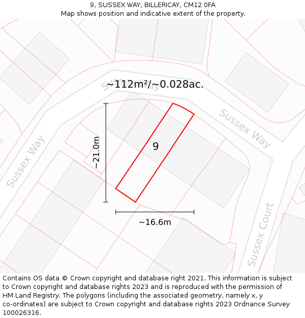 9, SUSSEX WAY, BILLERICAY, CM12 0FA: Plot and title map