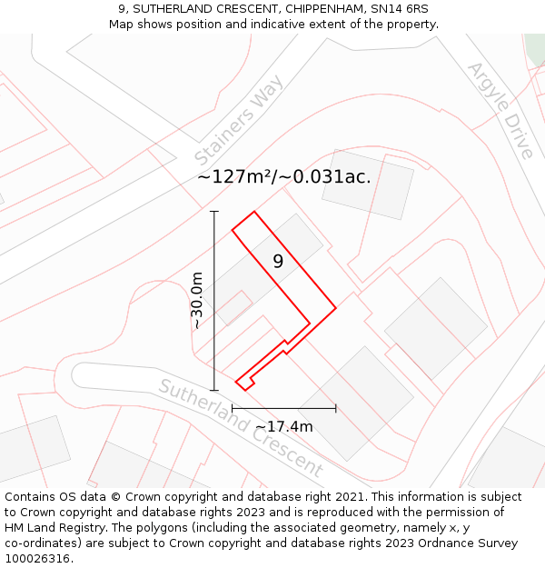 9, SUTHERLAND CRESCENT, CHIPPENHAM, SN14 6RS: Plot and title map