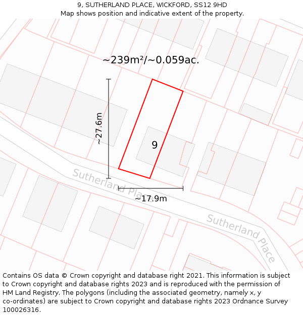 9, SUTHERLAND PLACE, WICKFORD, SS12 9HD: Plot and title map